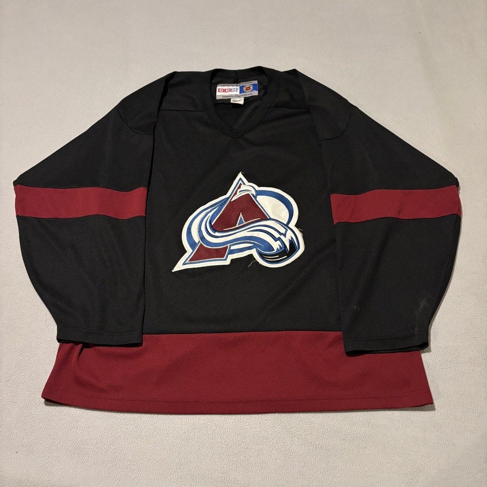 Vintage CCM Colorado Avalanche NHL Jersey Black Burgundy Mens XL Air-Knit Logo